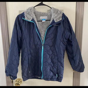 Columbia Youth Puffer Quilted Jacket Girl Sz M 10-12 Navy Lightweight Excellent!